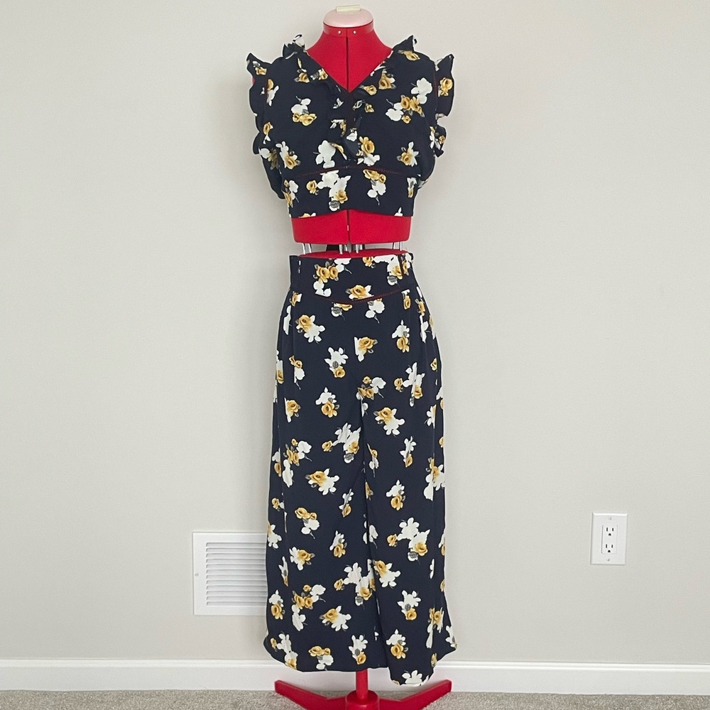 J.O.A. Navy and Floral Two-Piece Set